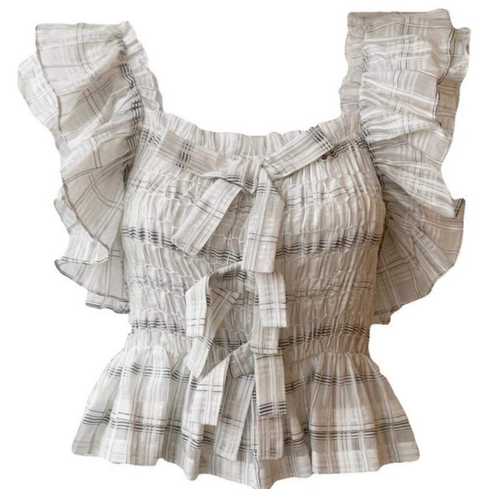 Ulla Johnson Smocked Plaid Tank Top